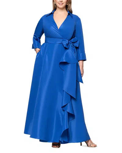 BETSY & ADAM PLUS BELTED RUFFLE FRONT BALL GOWN
