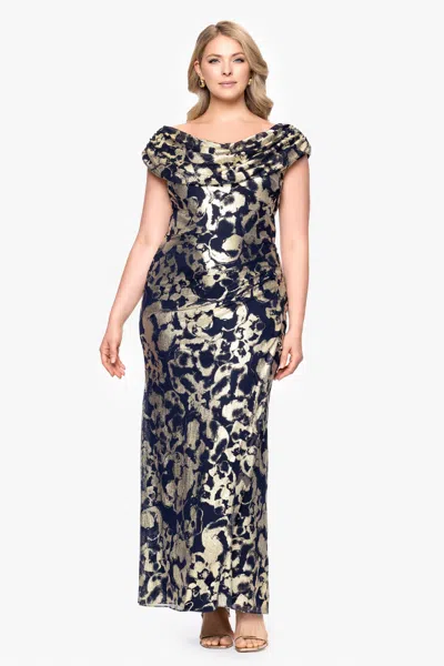 Betsy & Adam Plus "bianca" Metallic Cowl Neck Floor Length Dress In Black