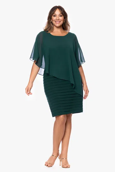 Betsy & Adam Plus "charlotte" Short Chiffon Cape Scuba Crepe Shutter Dress In Green