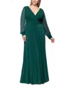 Betsy & Adam Plus Size Long Sleeve Chiffon V-neck A-line Dress In Green
