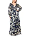 Betsy & Adam Petites Womens Metallic Polyester Evening Dress In Blue