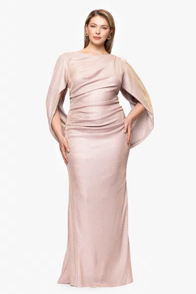 Betsy & Adam Plus "gracie" Long Glitter Galaxy Cowl Neck Back Dress In Multi