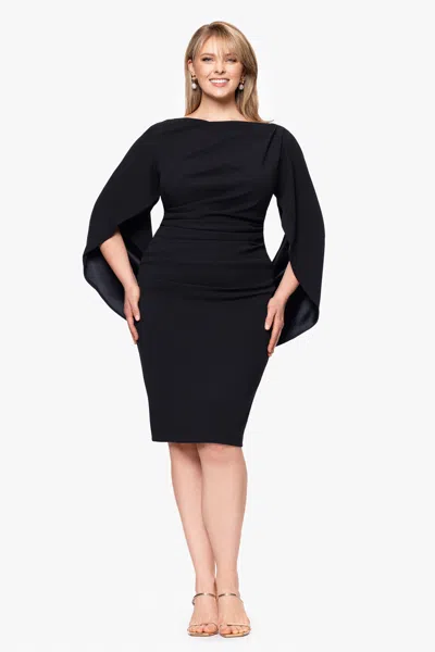 Betsy & Adam Plus "jordan" Short Scuba Crepe Drape Back Dress In Black