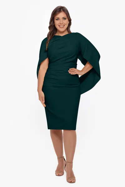 Betsy & Adam Plus "jordan" Short Scuba Crepe Drape Back Dress In Green