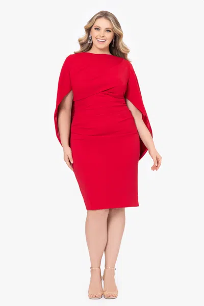 Betsy & Adam Plus "jordan" Short Scuba Crepe Drape Back Dress In Red