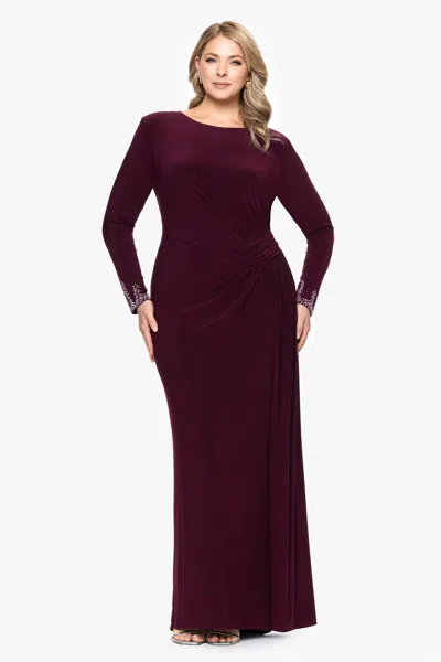 Betsy & Adam Bead Detail Long Sleeve Knit Gown In Burgundy
