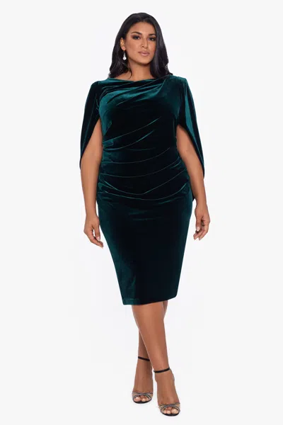 Betsy & Adam Plus "kinsley" Short Velvet Drape Back Dress In Green