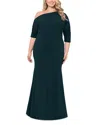 Betsy & Adam One-shoulder Scuba Crepe Gown In Pine