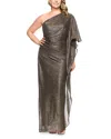 Betsy & Adam Plus One Shoulder Metallic Gown In Multi