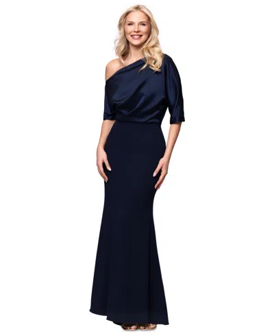 Betsy & Adam Plus Size Asymmetrical Neck Long Dress In Black
