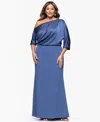 Betsy & Adam Plus Size Asymmetrical Neck Long Dress In Blue