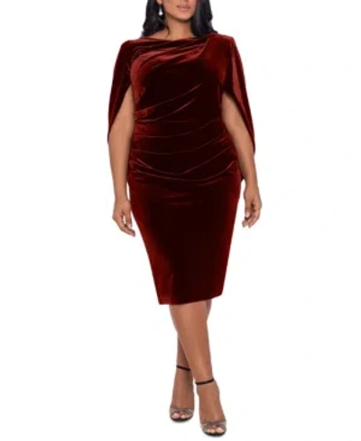 Betsy & Adam Plus Size Cape-back Velvet Dress In Burgundy