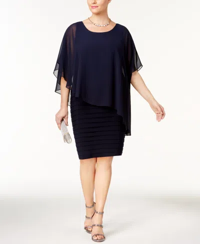 Betsy & Adam Plus Size Chiffon Capelet Sheath Dress In Blue