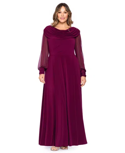 Betsy & Adam Plus Size Cowl-neck Long-sleeve A-line Dress In Red