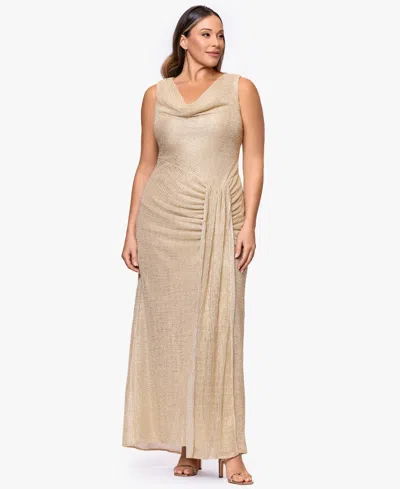 Betsy & Adam Plus Size Crinkle Detail Maxi Gown In Multi