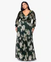 Betsy & Adam Plus Size Crinkle Foil Long Sleeves Dress In Green