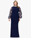 Betsy & Adam Plus Size Embroidered Scuba Crepe Long Dress