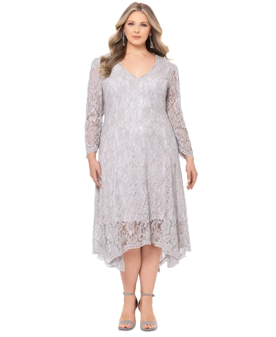 Betsy & Adam Plus Size Floral-lace Midi Dress In Taupe