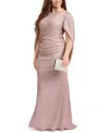 Betsy & Adam Plus Size Galaxy Glitter Draped Gown In Pink