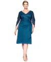 Betsy & Adam Plus Size Lace Draped-back Sheath Dress In Blue