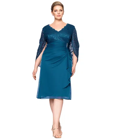 Betsy & Adam Plus Size Lace Draped-back Sheath Dress In Peacock