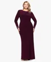 Betsy & Adam Plus Size Long Sleeve Beaded Dress In Burgundy