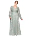 Betsy & Adam Metallic Jacquard Long Sleeve Gown In Gray