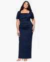Betsy & Adam Plus Size Long Tech Scuba Open Back Dress In Blue
