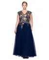 Betsy & Adam Plus Size Metallic-embroidered A-line Gown