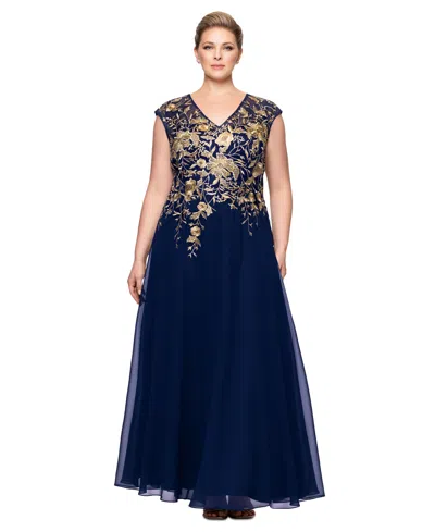 Betsy & Adam Plus Size Metallic-embroidered A-line Gown