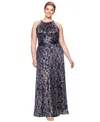 Betsy & Adam Plus Size Metallic Floral Print Sleeveless Gown