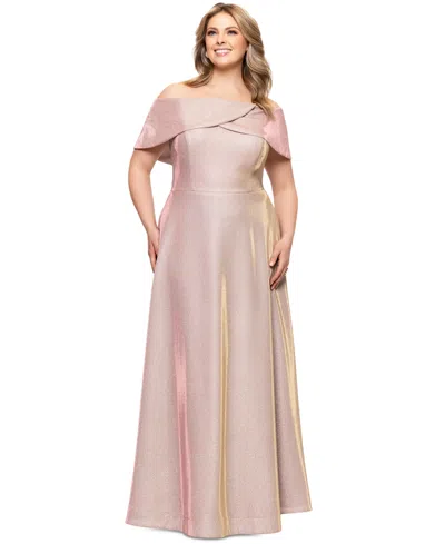 Betsy & Adam Plus Size Metallic Off-the-shoulder Gown