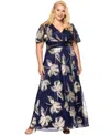 Betsy & Adam Plus Size Metallic-print A-line Dress In Navy,gold