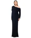 Betsy & Adam Plus Size Off-shoulder Embellished-cuff Dress In Black,silver