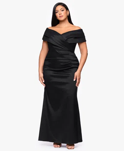 Betsy & Adam Plus Size Off-the-shoulder Dress In Black