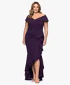 Betsy & Adam Plus Size Off-the-shoulder Fit & Flare Dress In Purple