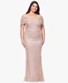 Betsy & Adam Plus Size Off-the-shoulder Long Sheath Dress