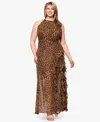 Betsy & Adam Plus Size Printed Halter Long Sheath Dress In Brown