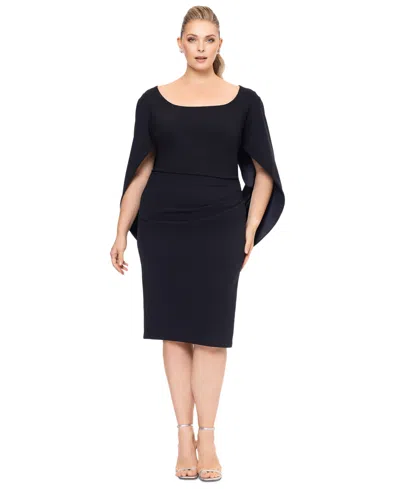 Betsy & Adam Plus Size Scoop-neck Cape Sheath Dress In Black