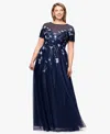 Betsy & Adam Plus Size Sequin Embellished A-line Maxi Dress In Blue