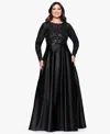Betsy & Adam Plus Size Sequin Long-sleeve Ball Gown In Black