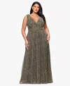Betsy & Adam Plus Size Sleeveless Animal Crinkle Long Dress In Gray