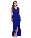 Betsy & Adam Plus Size Sleeveless Ruffled High-low Gown In Blue