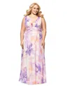Betsy & Adam Plus Size Sleeveless V-neck Floral Dress In Lavender Multi