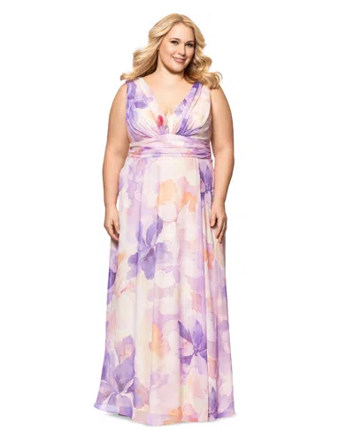 Betsy & Adam Plus Size Sleeveless V-neck Floral Dress In Lavender Multi