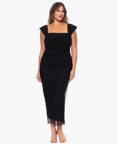 Betsy & Adam Plus Size Square Neck Ball Gown Dress In Black