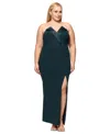 Betsy & Adam Plus Size Strapless Gown In Pine