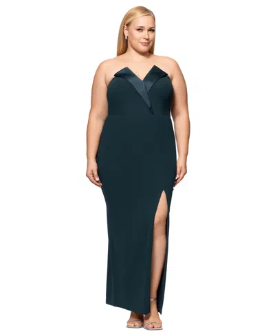 Betsy & Adam Plus Size Strapless Gown In Pine
