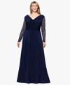 Betsy & Adam Plus Size V-neck Beaded Long A-line Dress In Black