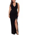 Betsy & Adam Plus Womens Ruffled V Neck Maxi Dress In Black